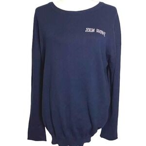 Fauxgerty Zen Mode Sweater Womens OS Blue Go-To Pullover Sustainable Navy‎ Blue